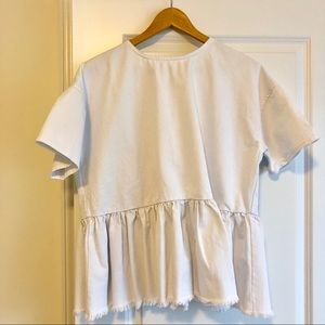 NWOT ASOS White denim peplum open tie-back top
